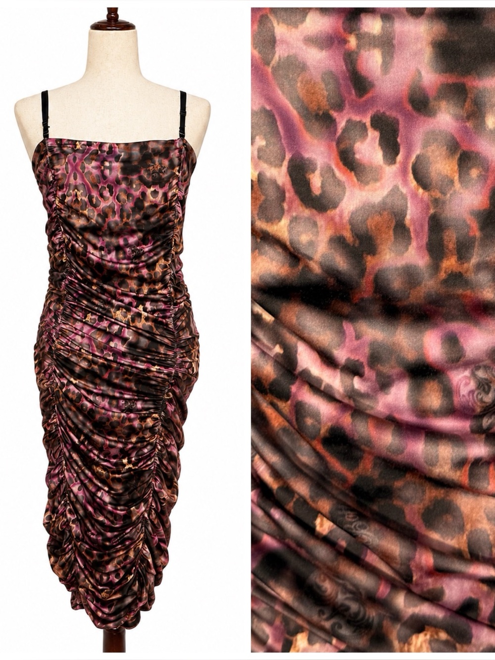 Vintage Y2K Apple Bottoms Ruched Leopard dress in Pink and Brown- fits like L